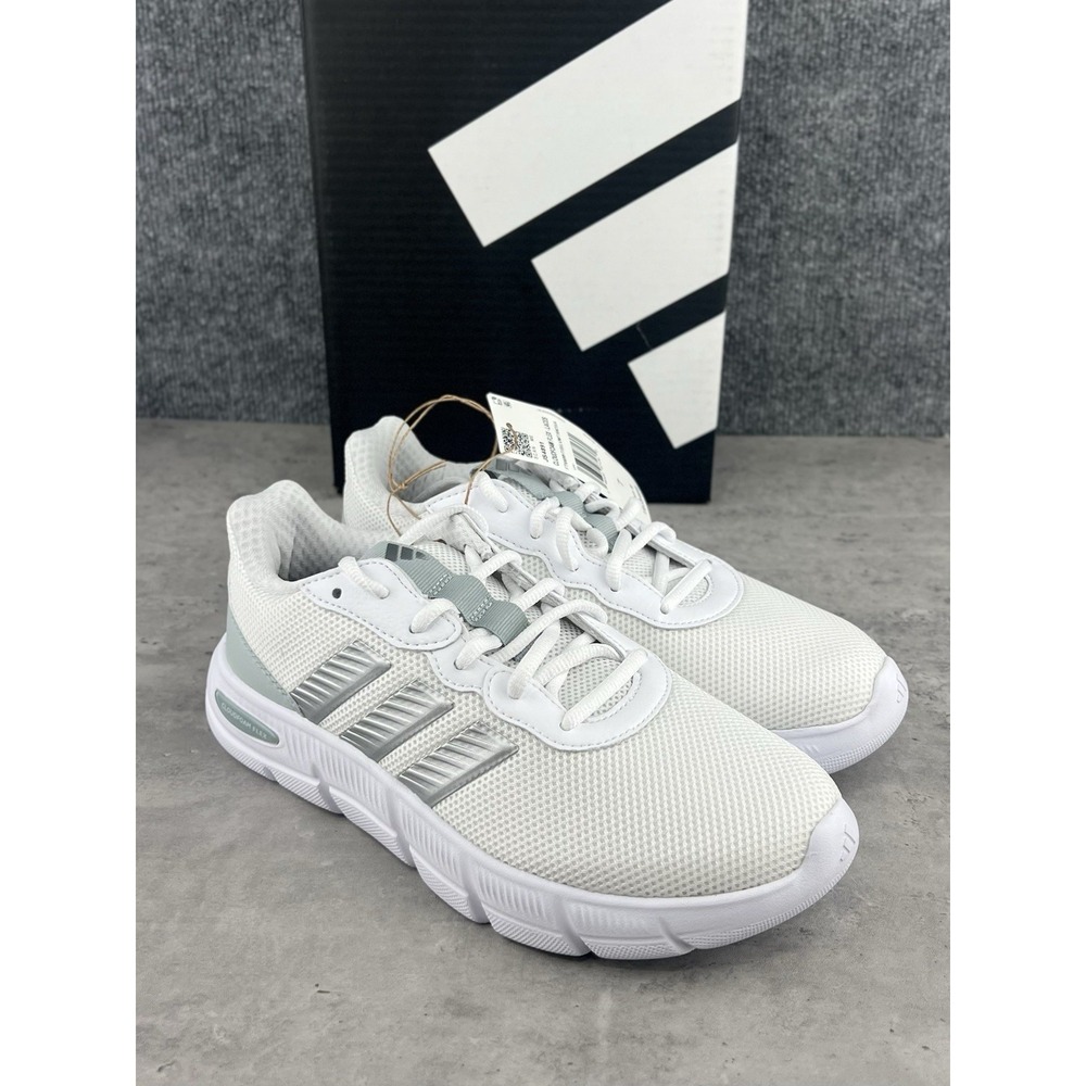 adidas Cloudfoam Flex Laces Women's 7 Wide Shoes White Silver JS4891 New